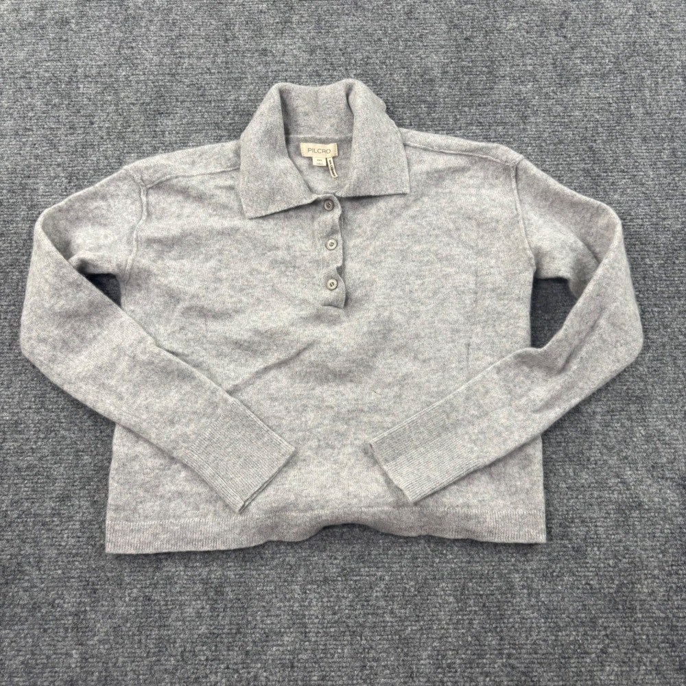 Pilcro Polo Sweater Size XXS Gray 100% Cashmere Button Neck Long Sleeve Women's
